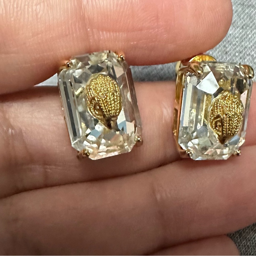 Kurt Geiger Gold and White Crystal Earrings